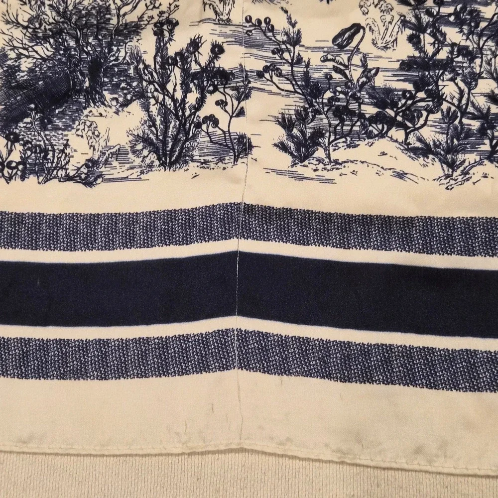 Navy Blue Cream Toile de Jouy Tropical Jungle Print Square Scarf 25x25